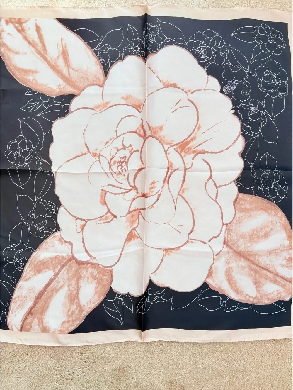 Elegant Floral Print Scarf in Black, White, and Beige